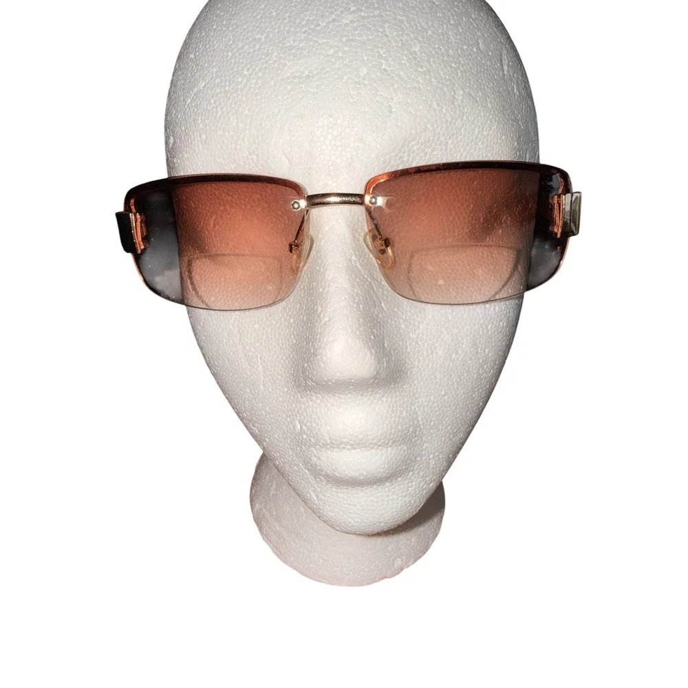 Vintage‎ Y2K Style Rimless Rectangular Bifocal Reading Glasses Brown Gold +1.50